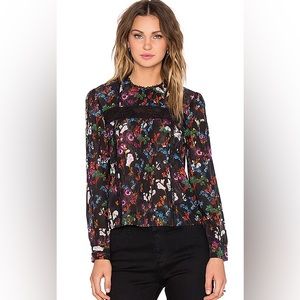 Alice + Olivia Women's Black Silk Floral Lace Blouse Top‎ Size XS Lightweight